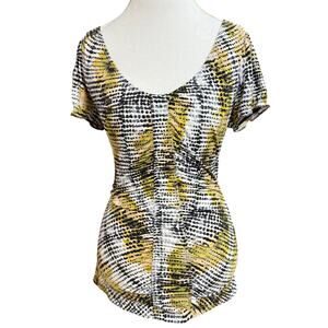 Worthington S Abstract Dot Print Stretch Ruched Top Yellow Chic Y2K Girlhood